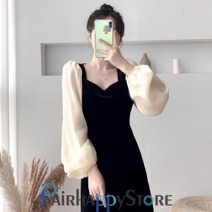 367 ベロアワンピース 黒 ブラック Axes Femme アクシーズ Carbonfilm Tv