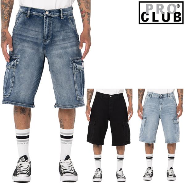 プロクラブ ハーフパンツ PRO CLUB BAGGY DENIM CARGO SHORT カーゴシ...