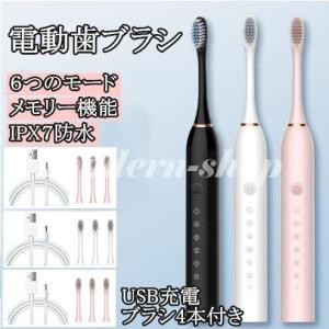 電動歯ブラシ USB充電式 替えブラシ4本付き 音波式 超音波 電動ハブラシ 歯ブラシ 電動 静音 強力 防水 携帯 ポータブル 歯石除去 歯垢除去