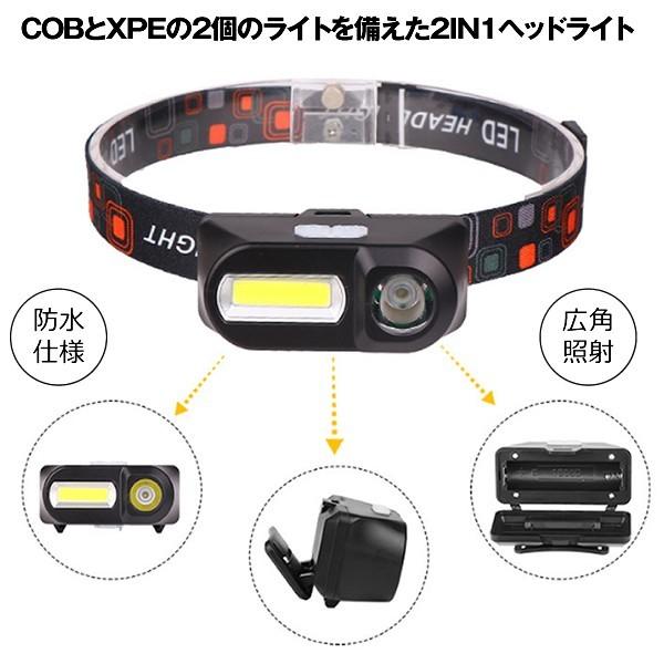 ヘッドライト LED 2個 USB 充電 防水 ワイド スポット ビーム 強力 明るい ヘッド ライ...