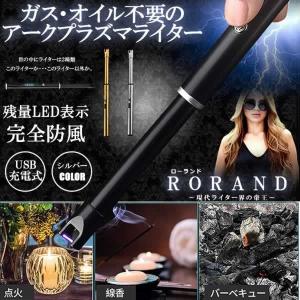 ロング プラズマライター シルバー 電子 ライター 点火 着火 プラズマ USB 充電 電気 防風 軽量 薄型 アウトドア キャンプ バーベキュー プレゼント RONRAI-SV