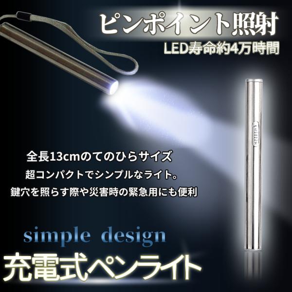 小型 LED ペンライト USB 充電 懐中 電灯 作業灯 ペン ライト ハンディ ミニ ペン型 作...