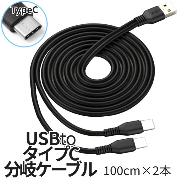 USB type-c ケーブル 二股 1m USBケーブル 2本セット タイプC 充電ケーブル 同時...