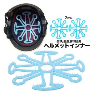 ヘルメットインナー パッド 2枚組 蒸れ防止 髪型崩れ軽減 立体スパイク 快適ヘルメット 汗 湿気対策 通気性 ブルー フリーサイズ バイク 自転車 作業用 HELCOL
