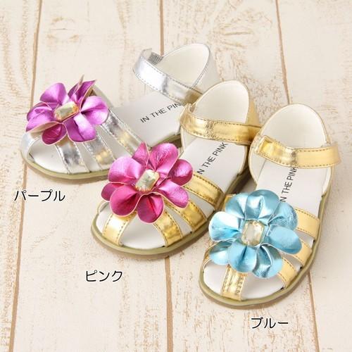 SALE セール/キラキラ×ビジュー付フラワーサンダル 女の子用 子供靴 サンダル 女の子