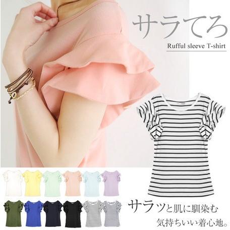 SALE セール とろみ質感。ラッフルスリーブTシャツ レディース