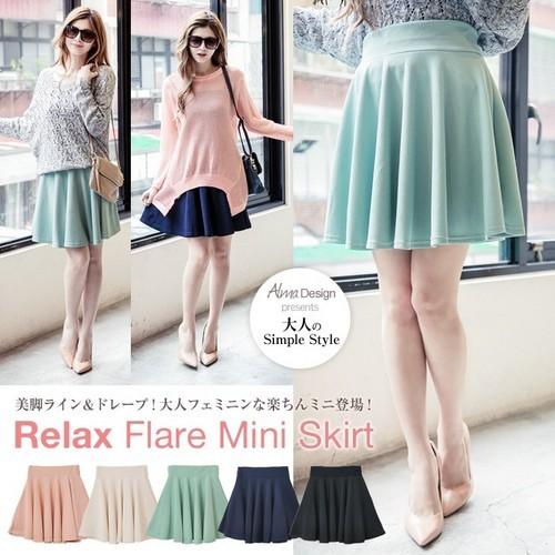 SALE セール 美脚ライン＆ドレープ!!フェミニン♪ウエストゴム/リラックスフレアミニスカート/ボ...