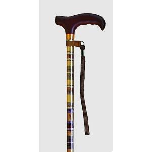 折りたたみ杖 コンパクト ステッキ 杖 チェック柄 黄 男性 女性用 おしゃれ