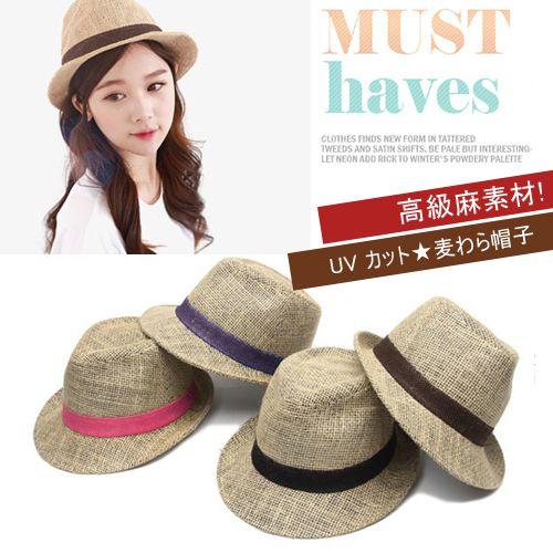 高級麻素材 選べる6色展開 天然素材 麦わら帽子 夏 パナマ帽 ストローハット フェドラ カンカン帽...
