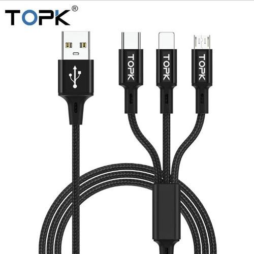 TOPK 1.2m iphone アンドロイド タイプC  3in1 充電ケーブル スマホケーブル ...