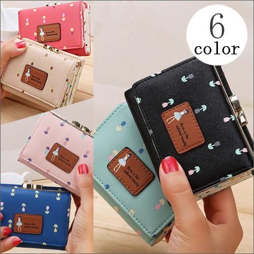 チューリップ＆ドットパターン三つ折りミニ財布 レディース 財布 女性用 さいふ サイフ ウォレット ...