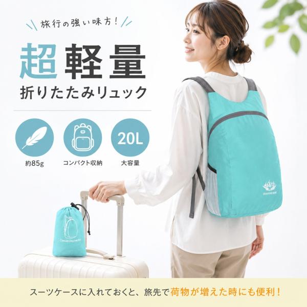 携帯 リュックサック ナップサック 折りたたみ デイパック 20L コンパクト 軽量 撥水 サブバッ...