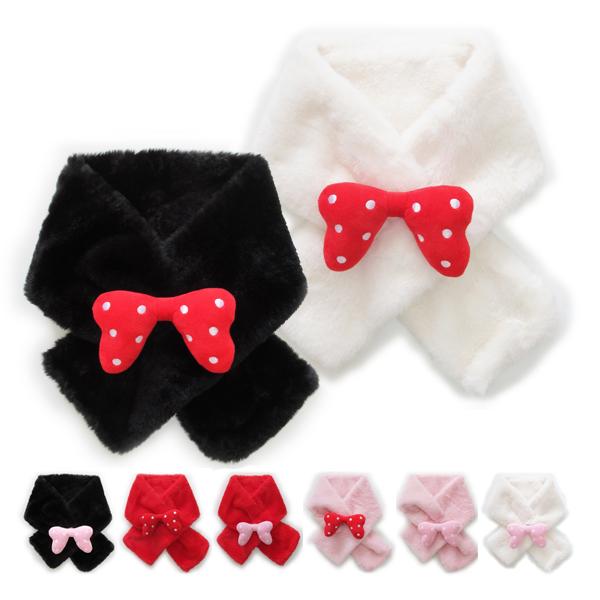 キッズ マフラー リボン キッズマフラー ピンク 女の子 ティペット ドレス用 水玉リボン ジュニア...