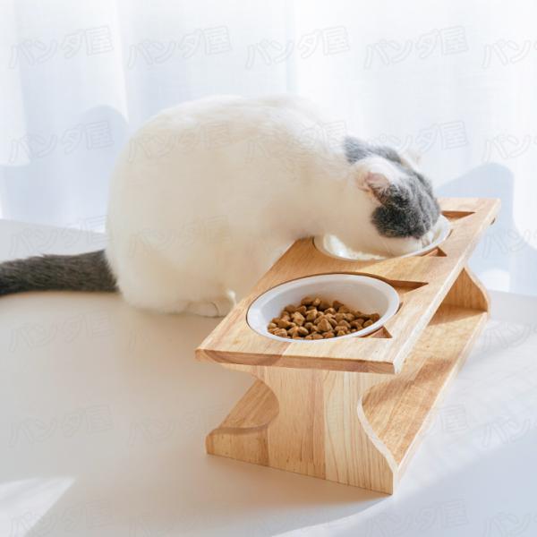 ペット食器台 食器テーブル 猫食器台 フードボウルスタンド ダブル フードボウル 木製 餌入れ スタ...