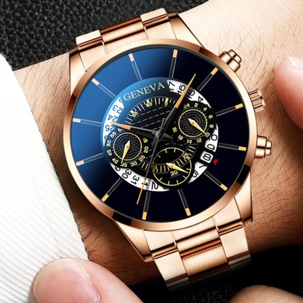 男性 ステンレス鋼 高級時計 カレンダークォーツ時計 メンズ腕時計|ローズゴールドブラック