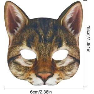 猫 お面 ネコ キャット 仮面 仮装 半顔 半面 プリント コスプレ ダンス ハロウィン お祭り 撮影道具 文化祭 学園祭 |ハチワレ