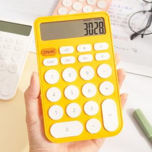 電卓 おしゃれ コンパクト パステルカラー 可愛い 丸ボタン 12桁 オフィス 事務用品 学校 文房具|イエロー｜pandaz