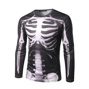 3D スケルトンプリント ロング Tシャツ メンズ ネタTシャツ ロンT 面白い ストリート ハロウィン スカル 骸骨 おもしろTシャツ 長袖|M｜pandaz