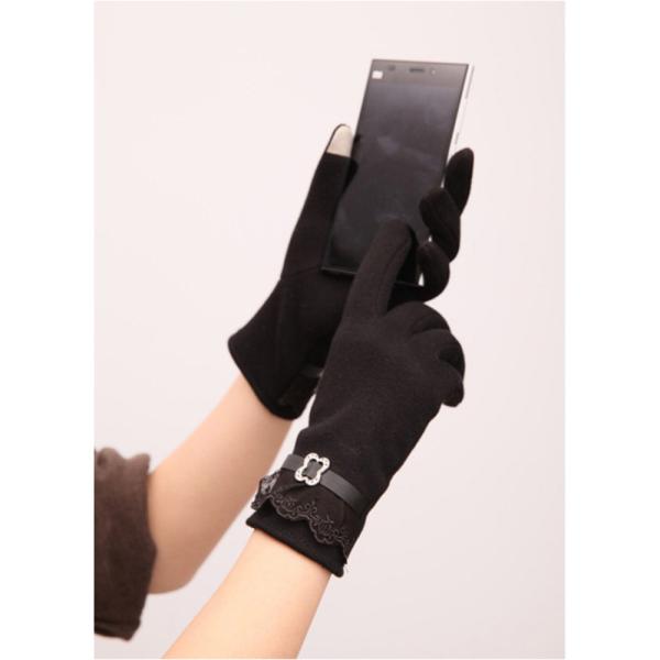 スマホ対応手袋 手ぶくろ レディース オシャレ 暖かい 綿 秋冬 タッチパネル対応 ブラック