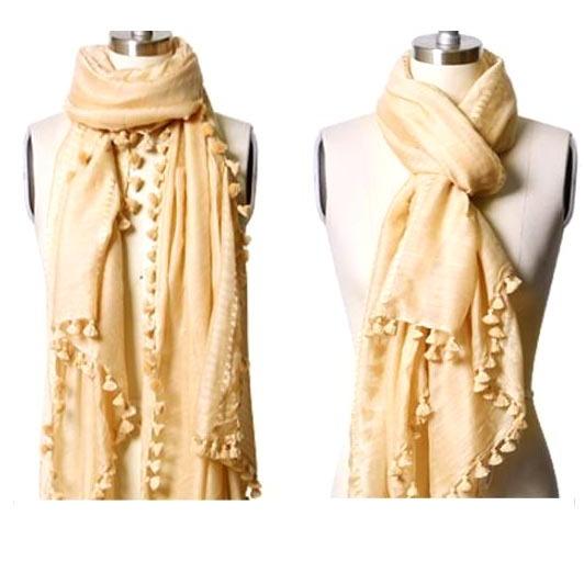 ポンポン 付き ロング ストール マフラー シルク コットン  Moon