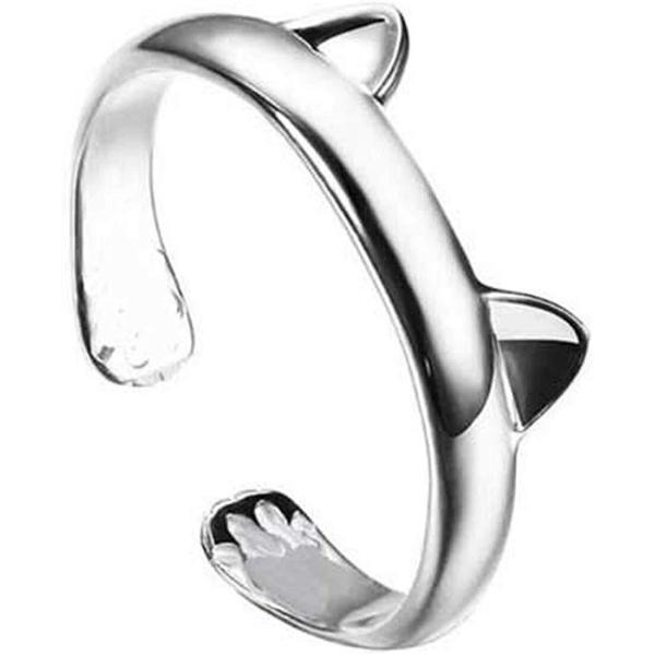 猫耳リング ネコミミリング 指輪 オープン フリーサイズ アクセサリー 女性 シルバー色