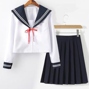 ハロウィン セーラー服 長袖 紺襟 4点セット コスプレ 制服 学生服 Jk 紐リボン 靴下付き 紺|M｜pandaz