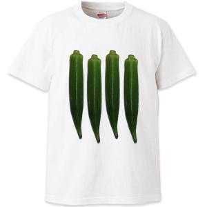 おもしろTシャツ オクラフラッグNEW 野菜 食べ物 バンドTシャツ風 90cm〜XL ホワイト ユナイテッドアスレ5.6oz プリント＆ブレイン PABT-WH-00065｜pandb