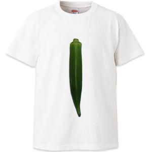 おもしろTシャツ オクラ 1本NEW 野菜 食べ物 バンドTシャツ風 90cm〜XL ホワイト ユナイテッドアスレ5.6oz プリント＆ブレイン PABT-WH-00066｜pandb