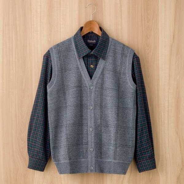 ベスト メンズ 羽織り おしゃれ 秋冬 裏起毛ニット前開きベスト 822072 M L LL ケアフ...