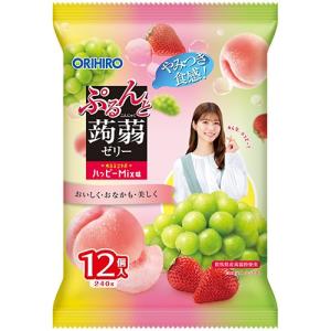 【数量限定】オリヒロ 　ぷるんと蒟蒻ゼリーパウチ　ハッピーMix味　12個入り（240ｇ）【白桃、いちご、シャインマスカット】｜P&Tヤフー店