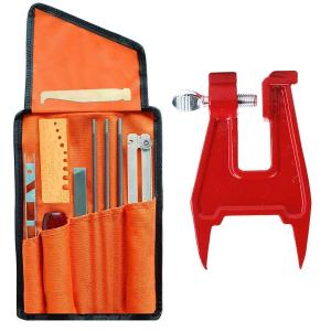 チェーンソー目立てセット 目立て用クランプ 10点セット 丸ヤスリ3種 4.0mm/4.8mm/5.5mm 木工用 DIY 削り器 手動工具 収納袋付き