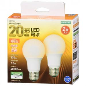 OHM LED電球 A形 E26 20形相当 全方向 電球色 2個入 LDA3L-G AG52 2P |b03｜panfamcom