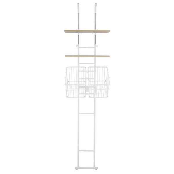 突っ張り式 洗濯機ラック/ランドリー収納 (棚2枚+バスケット2個 type ホワイト) 幅55cm...