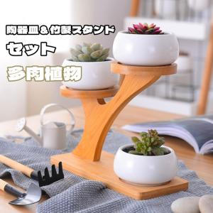 フラワースタンド 竹製 陶器皿付き 鉢置き 植木鉢 植木鉢台 多肉 置き