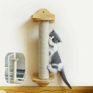 猫爪とぎ ケージ用 壁掛け 爪とぎ サイザルアサ スクラッチャー 爪とぎポール 詰め替え可能 木製 40x6cm 爪とぎ 床置き キャット ねこ 爪とぎポール