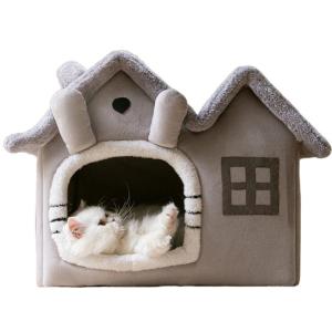 ペット ハウス 冬 ドッグハウス キャットハウス 犬小屋 猫ハウス ドーム型 ふわふわ 柔らかい 暖かい かわいい 折りたたみ 滑り止め ファスナー （Lサイズ）