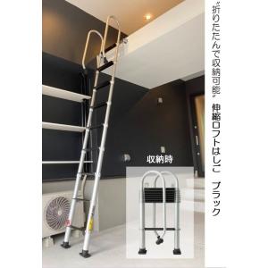 8尺】伸縮ロフトはしご_ブラック_手すりつき : ロフトはしご販売パン