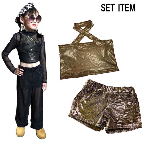 グリッタークロスホルターネックトップス&amp;グリッターショートパンツSET　サイズ110.120.130...