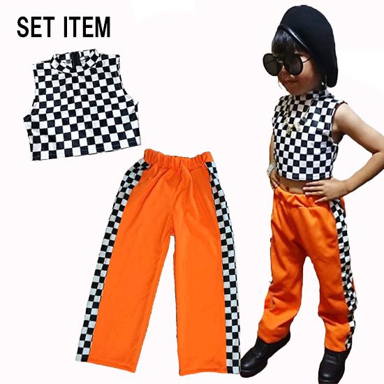 ハイネックブロックチェックトップス&amp;サイドブロックチェックジャージパンツセット　サイズ110.120...