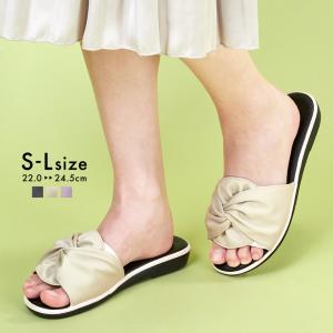 サンダル レディース サテン 光沢 リボン風 エレガント ソフト フレキシブル 靴 パンジー pansy 6681