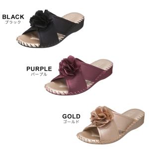ルームシューズ スリッパ 室内 サテン 花 高...の詳細画像1
