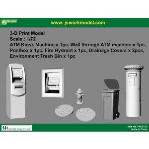 J's Work PPA3153 1/72 3Dプリント ATM(1個)・ウォールスルーATM(1個)・ポスト(1個)・消火栓(1個)・排水カバー(2個)ゴミ箱(1個)｜panzerlehr