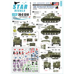 スターデカール 35-C1310 1/35 アメリカ軍 AFV ミックス # 3. 欧州戦線の第6機甲師団. M4 シャーマン, M5A1 スチュアート＆ M3A1 ハーフトラック