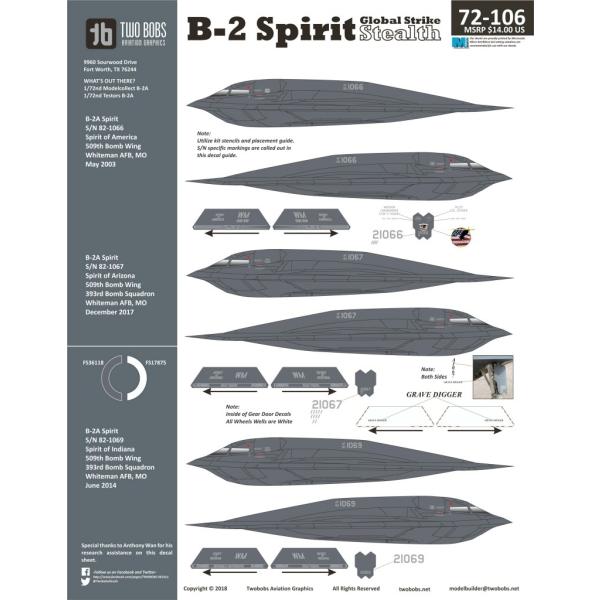 トゥーボブス 72-106 1/72 ノースロップ B-2 スピリット ステルス戦略爆撃機