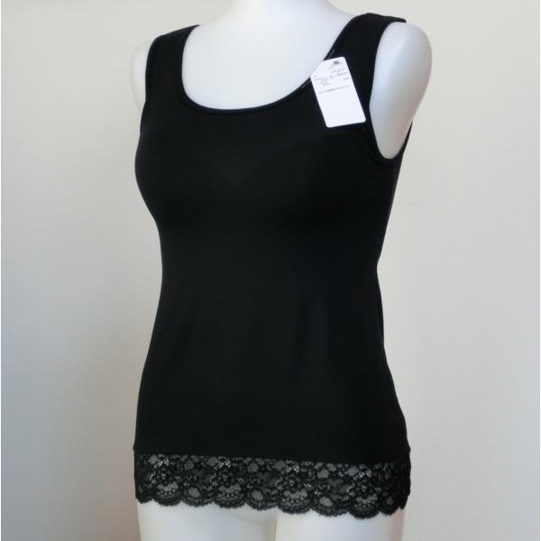 【M】アズ　ヌーディーフィット 裾レースカップ付タンクトップ　黒1423　3,630円　9906-0...