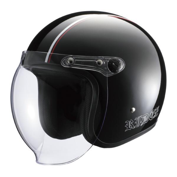 RIDEZ ジェットヘルメット JB HELMET ブラック/ホワイト/レッド 開閉シールド装備