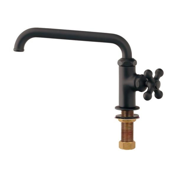 単水栓 蛇口 クロスハンドル立形自在水栓（マットブラック）