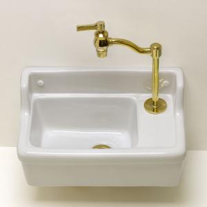 蛇口 手洗器 セット エッセンス 立豆栓（ブラス） 壁付型手洗器Sレクタングル 排水口金具3点セット｜papasalada