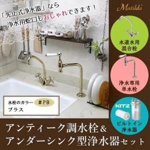 ビルトイン浄水器 キッチン混合栓 単水栓 3点セット（ポリッシュド