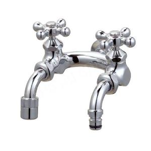 二口 万能水栓 クロム U型 ホース栓 屋外 庭 蛇口 2口